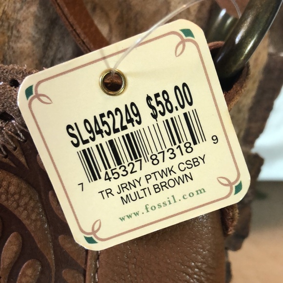 FOSSIL Journey patchwork Crossbody LEATHER Multi-Brown & Hardware Finishes NEW - Picture 7 of 16